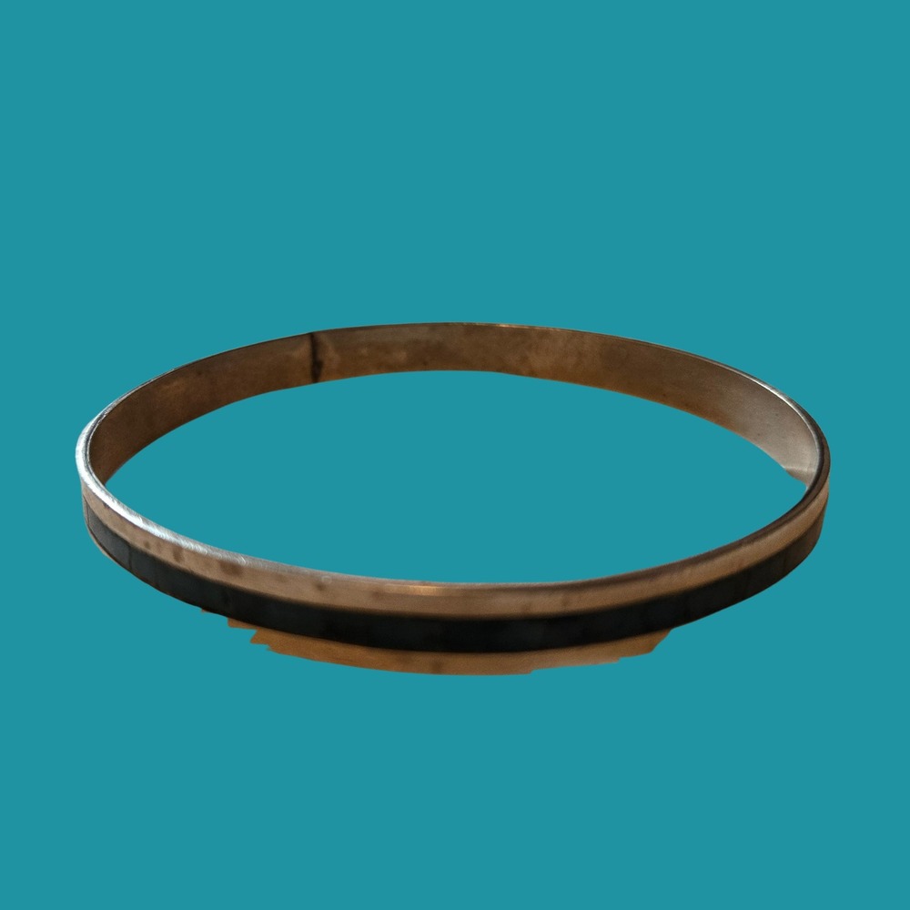 Vintage Alpaca Silver Bangle Bracelet Teal Turquoise Inlay Southwestern Boho